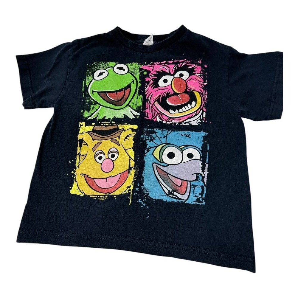 Spectra Apparel Muppets Graphic Tee Kids Size 7 Kermit Animal Fozzie Gonzo Black